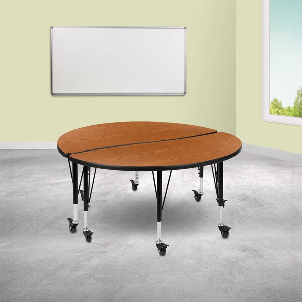 Flash Furniture Round 47.5 W, 48 L, 25 H, Chrome, Laminate, Particleboard, Steel, Wood Grain XU-GRP-A48-HCIRC-OAK-T-P-CAS-GG - main